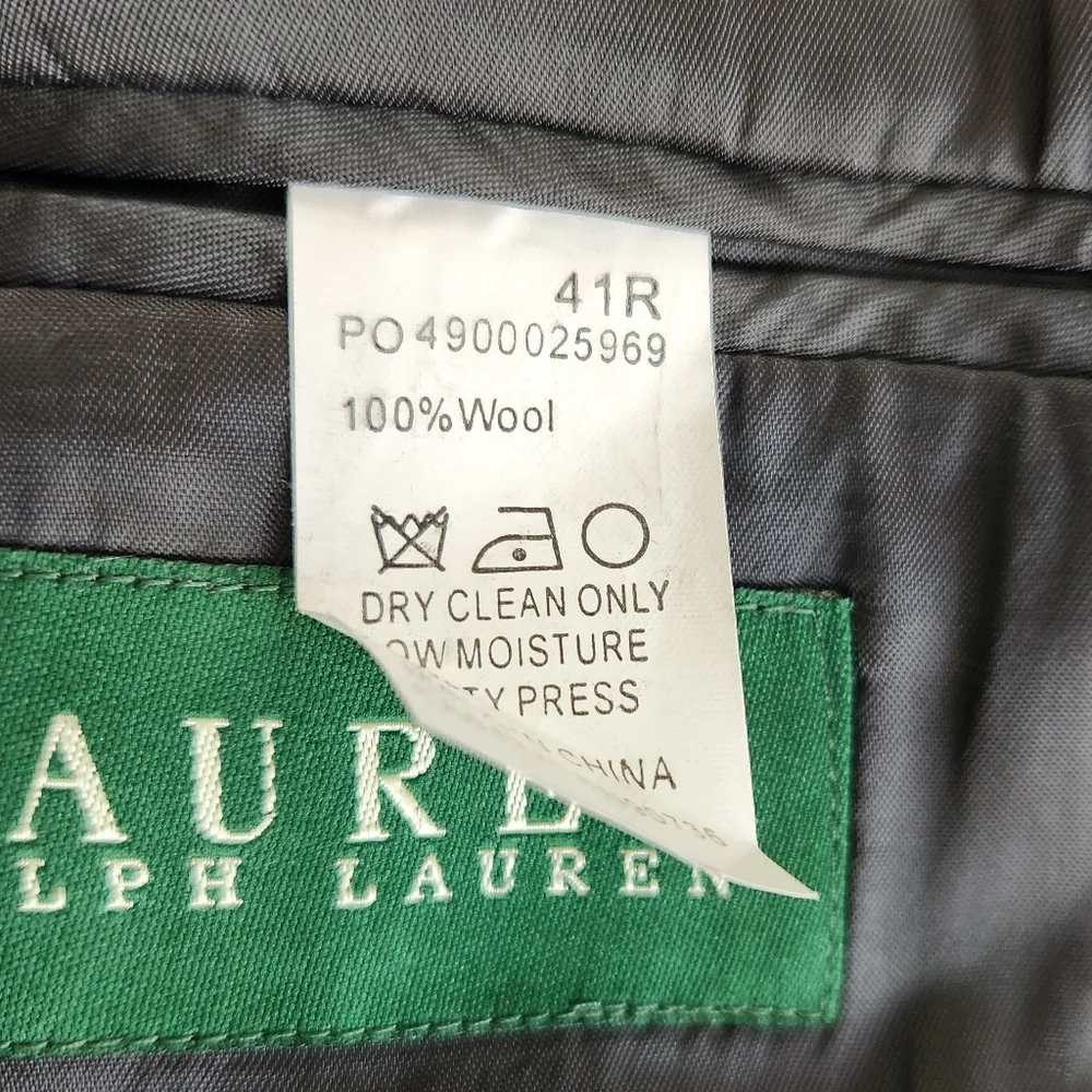 Lauren Ralph Lauren 100% Wool Dark Gray Lined Suit Jacket Sport Coat Size 41R